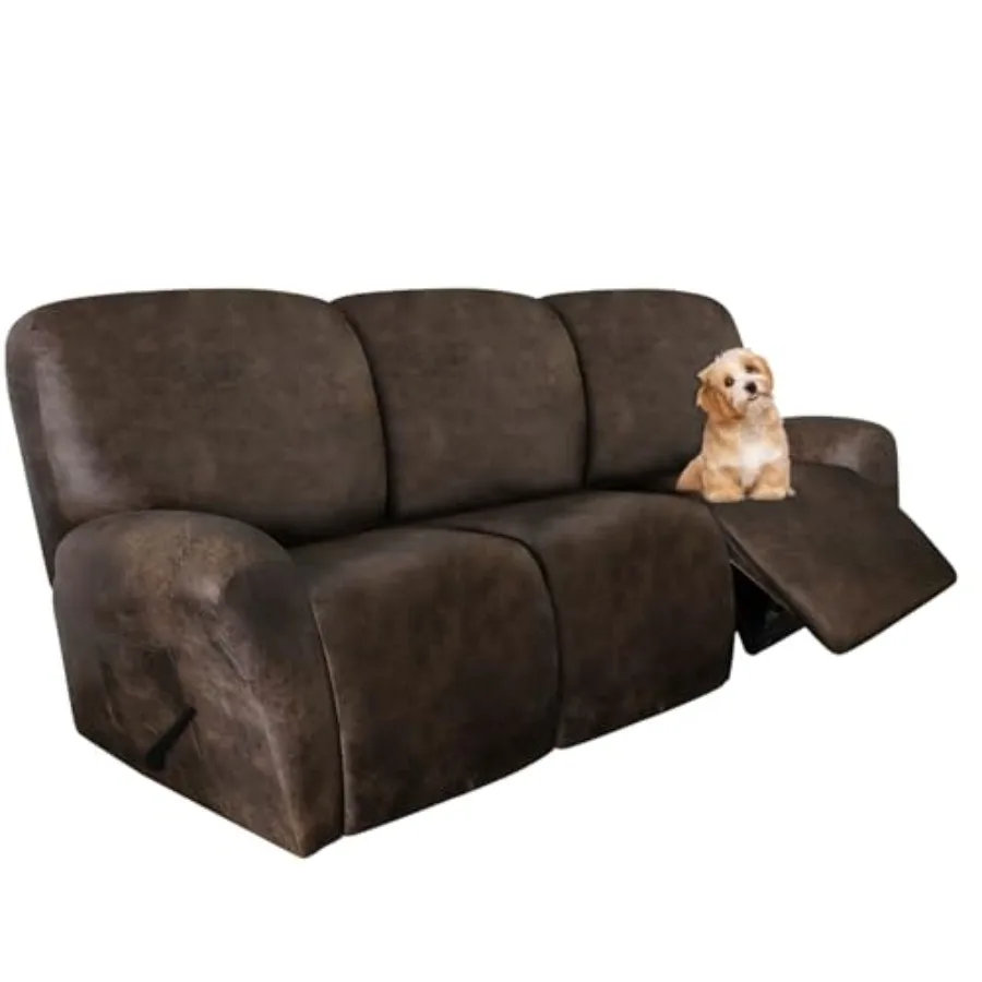 

Recliner Sofa Covers - 8 Pieces Stretch Leather Like Large Couch Covers for 3 Seats Reclining Slipcovers Soft Jacquard Pattern