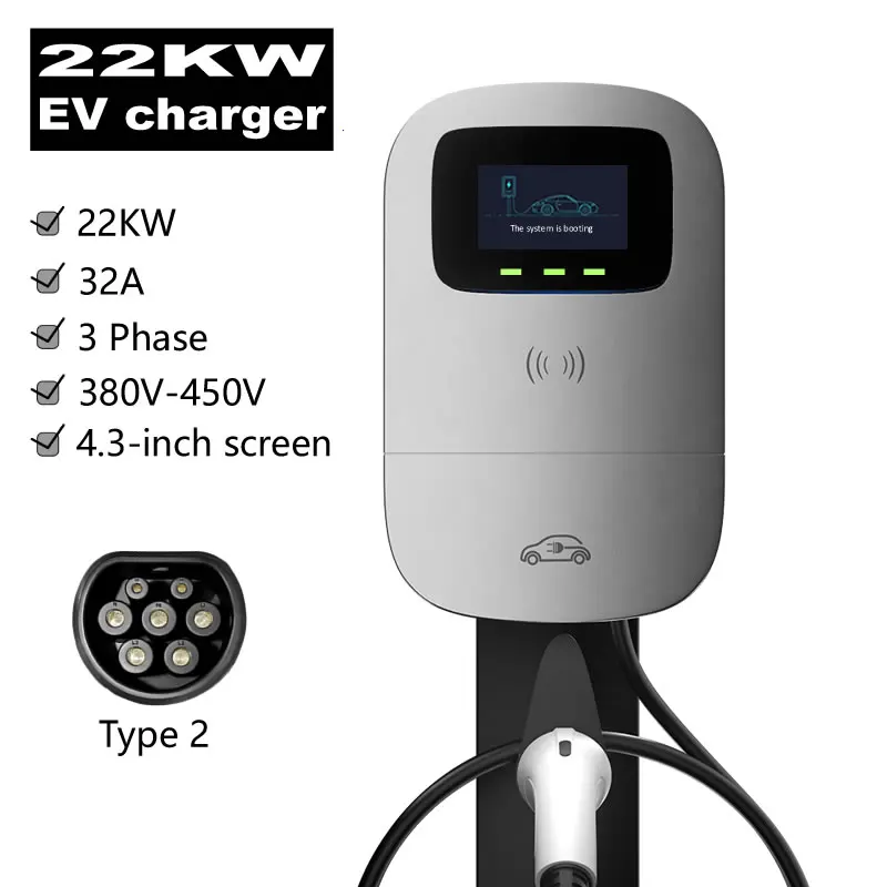 JIGU 22KW WiFi APP Electric Car Charger Charging Cable Vehicle 3Phase 32A EV Charger Type 2 Wallbox Car Charging Station 380V