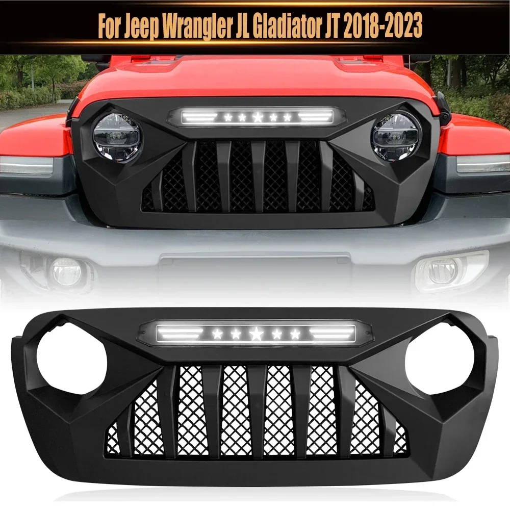 

For Jeep Wrangler JL Gladiator JT 2018-2023 Racing Grills Car Grills Modified Parts Front Bumper Racing Grille With Light LED
