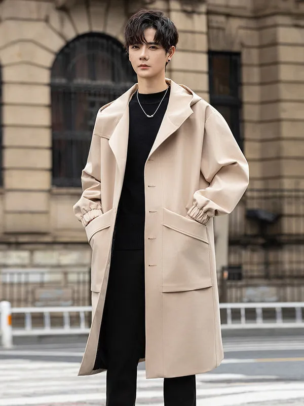 

Мужское демисезонное пальто-ветровка средней длины с капюшоном, однобортное, в корейском стиле, для офиса, белое