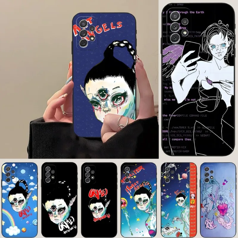 Grimes Art Angels Phone Case For Samsung A24 A54 A52 A53 A14 A34 A33 A13 A22 A31 A40 A03S A32 A21 A81 A42 Silicone Black Cover