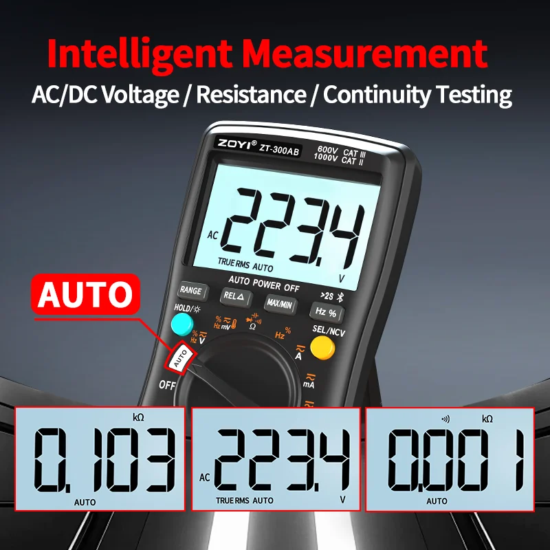 ZOYI ZT-300AB Bluetooth Digital Multimeter True RMS Automatic Tester for Voltage Current Resistance