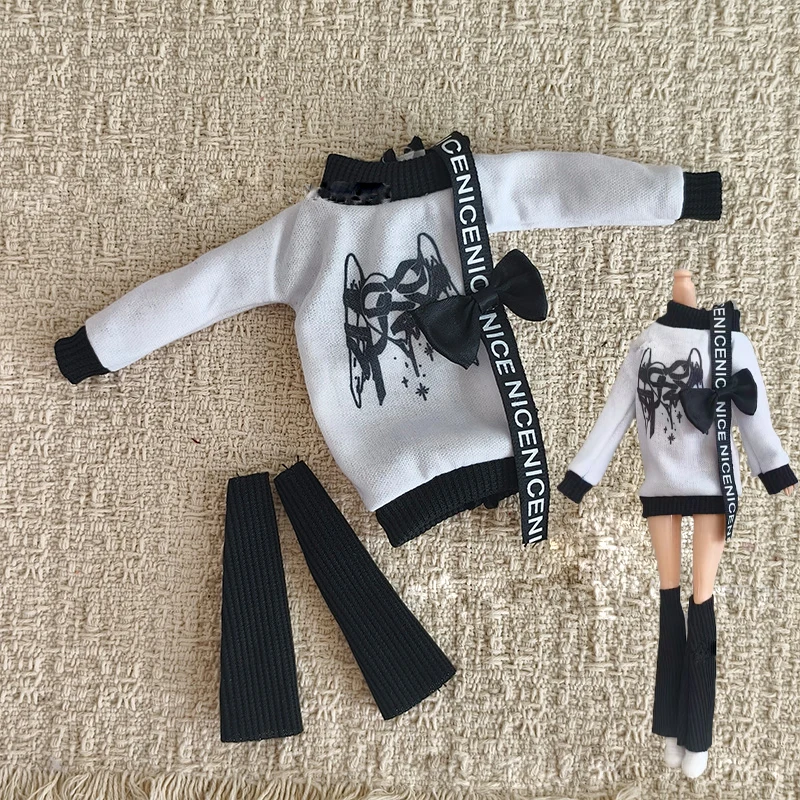 30cm Supermodel Doll Clothes Accessories Fashion Winter Princess Doll Sweatshirt+Knee-High Socks Set For 1/6 Babi Doll Dress Up