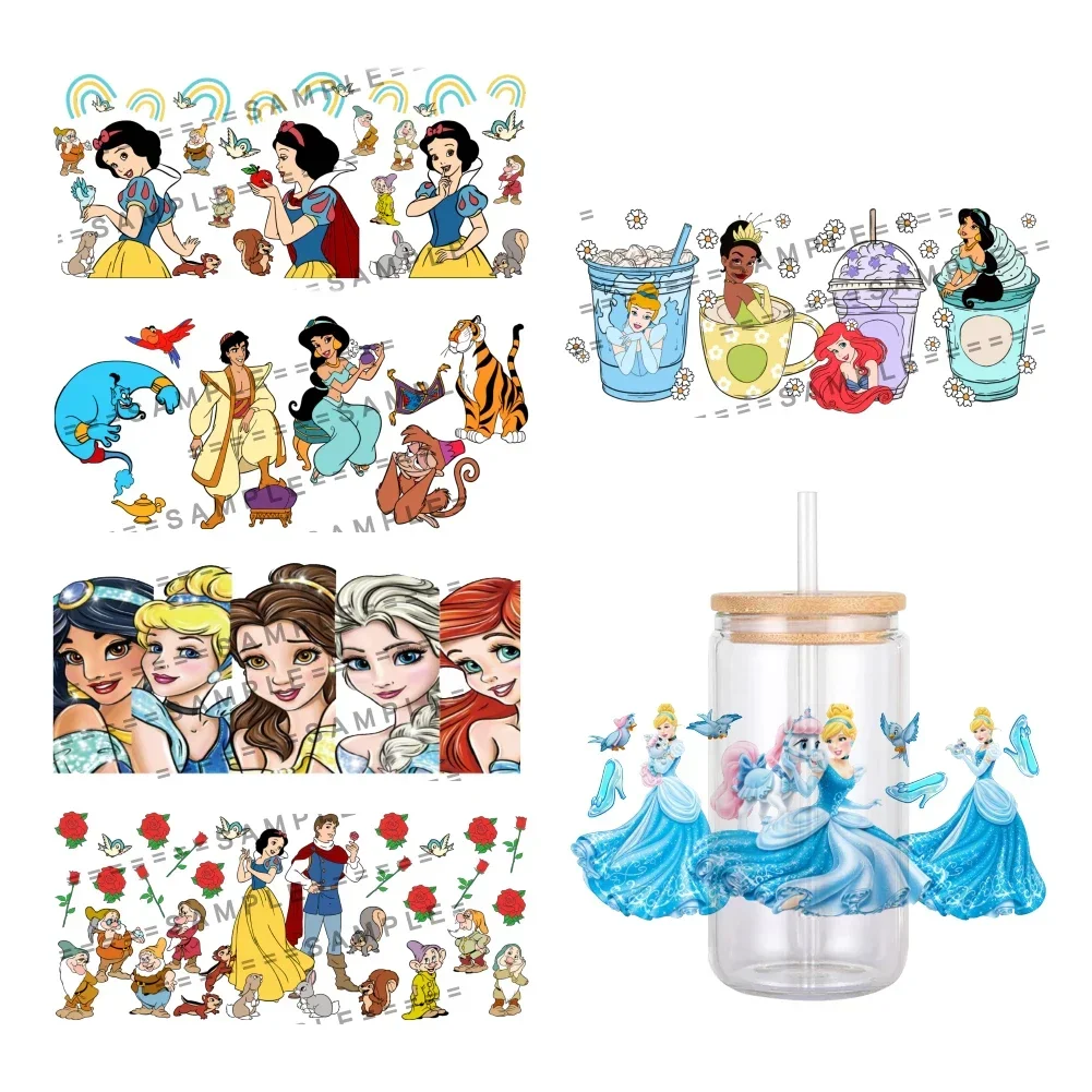 Disney Princess Cartoon Girl Pattern UV DTF Sticker Waterproof Decals For 16oz Glass Cup Wrap Stickers