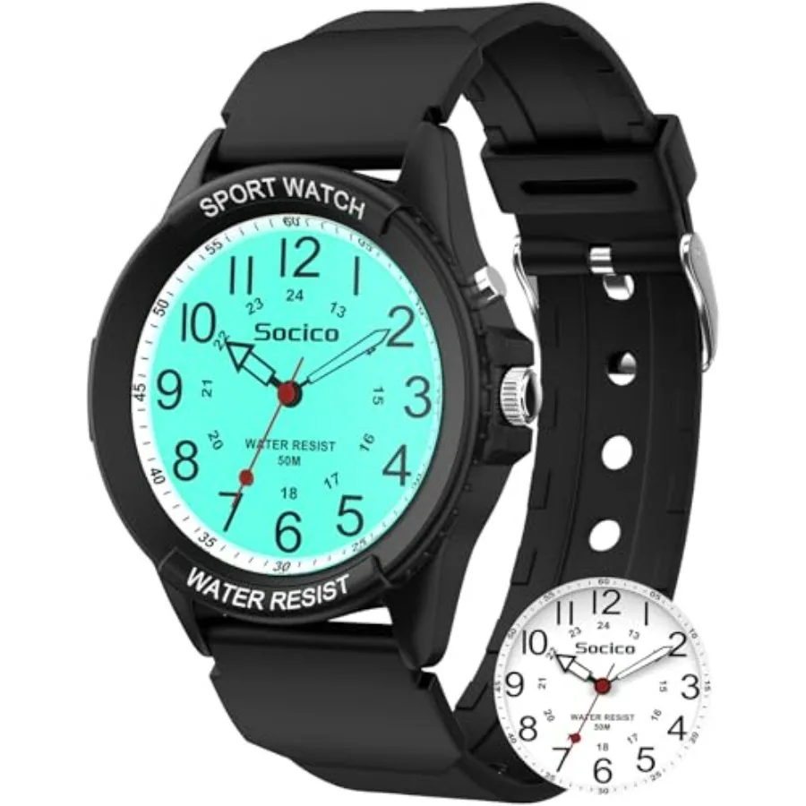 

SOCICO Watch for Men Women Big Face Classic Analog Quartz Sports Backlight Unisex Waterproof Nurse Watch for Medical Army Milit