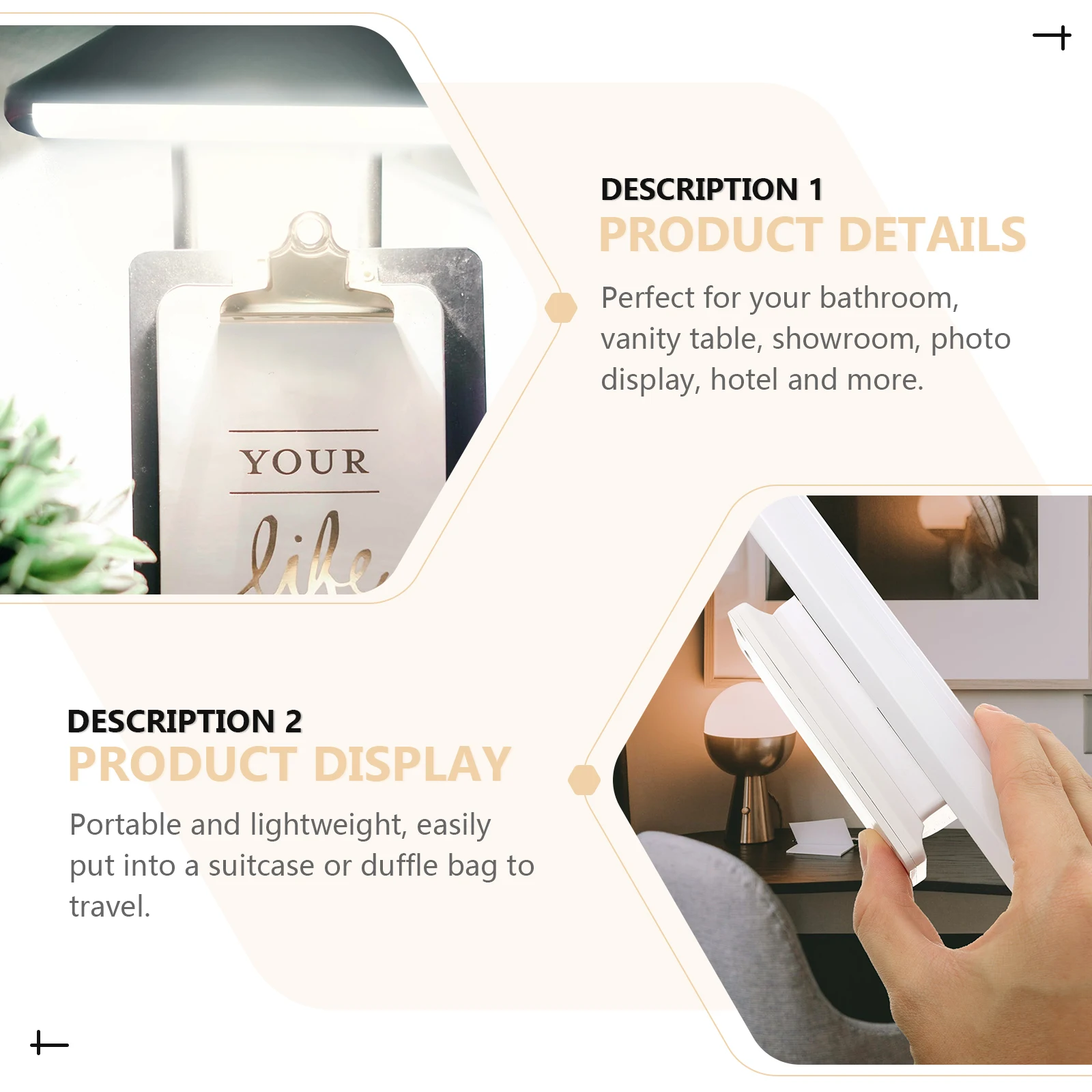 

1 set Usb Charging Wall Mount Makeup Mirror Light Vanity Front Led Lamp 8.5 Inch 3 Color Modes 10 Brightness Levels For Bathroom