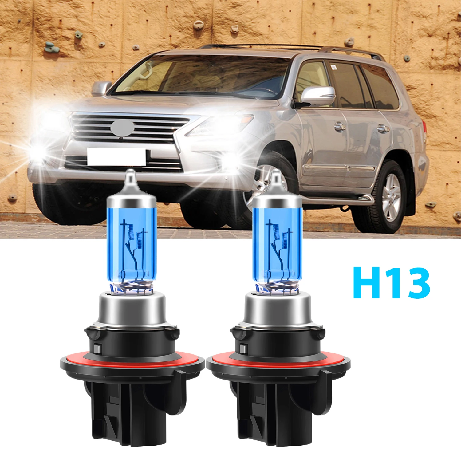 

2 шт. универсальная галогенная фара H13 автомобильный свет 6000K 12 В холодная синяя гипер-белая лампа простая установка