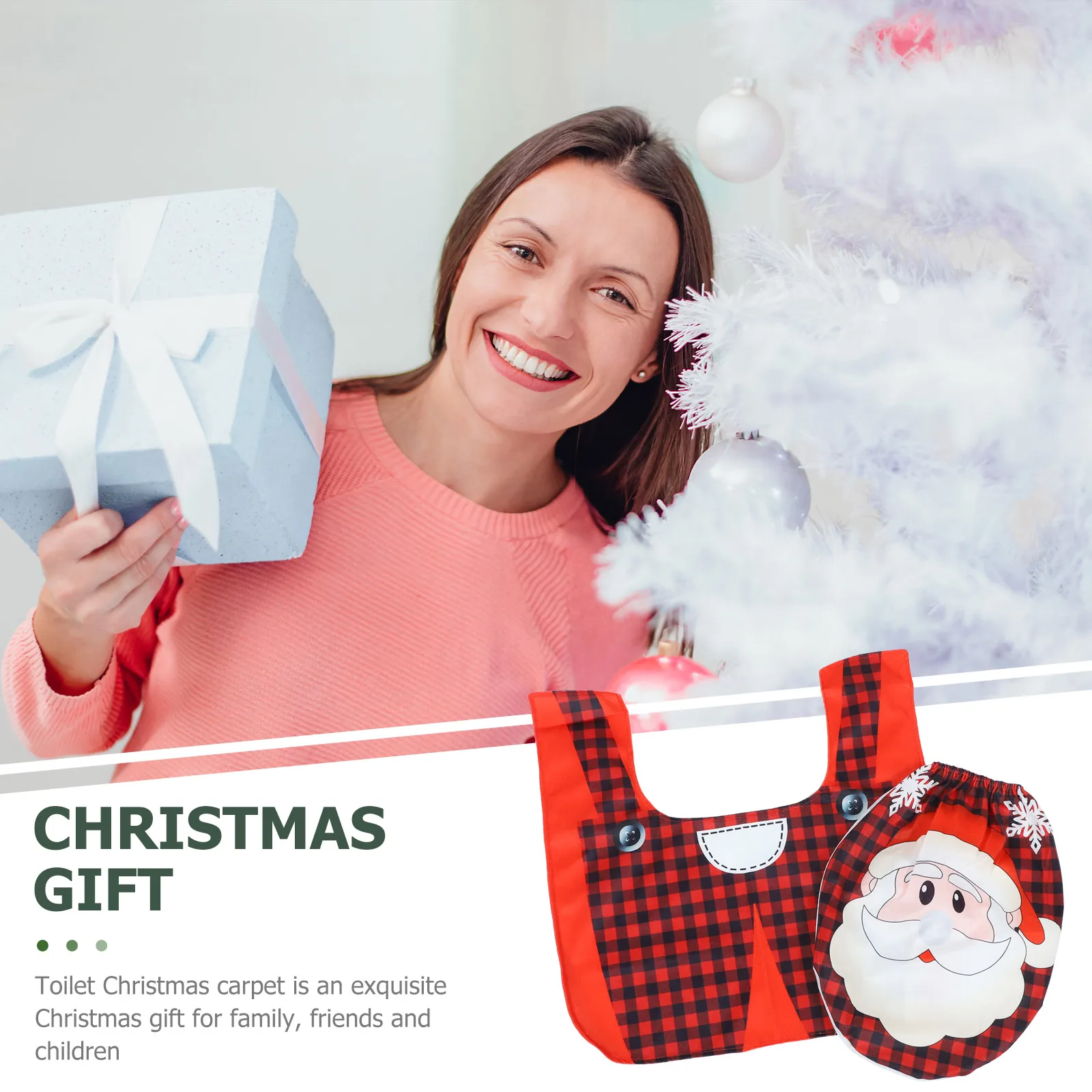

1 Set Xmas Rug Toilet Seat Protective Cover Reusable Non Woven Anti Skid Mat Festive Pattern Toilet Floor Mat Set For