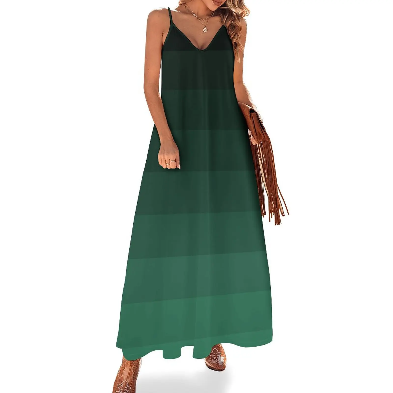 

Black and green striped Ombre Sleeveless Dress Evening dresses Women's skirt festival outfit women