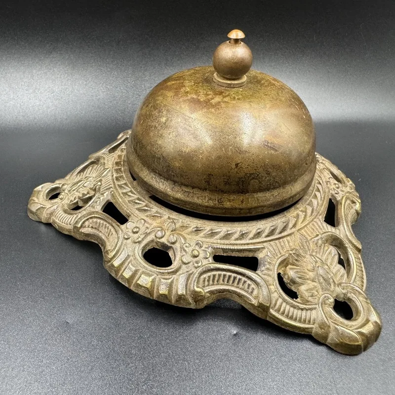 Brass clock with , hand-operated dining bell, decorative item, antique-style home and bar decoration, collectible craft