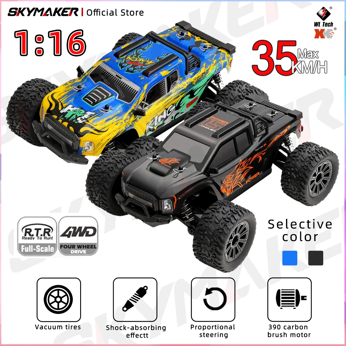 Wltoys 1:16 RC Car 164018 2.4GHz 35KM/H Brushless 4WD Electric High Speed Off-Road Remote Control Drift Toys for Adult Boys