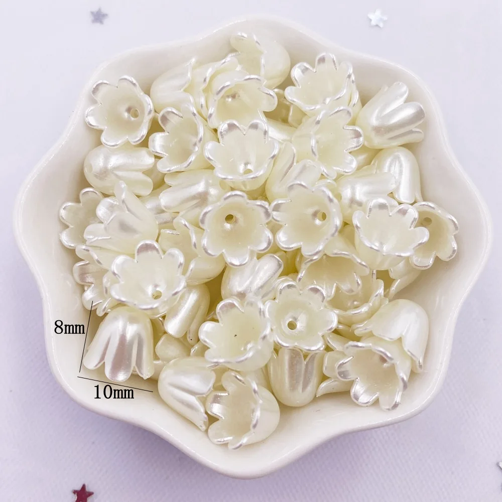 50pcs Resin 10mm Campanula Flower Pearl Flatback Stone Beads Figurine Applique DIY 1 Hole Scrapbook Ornament Craft Accessories