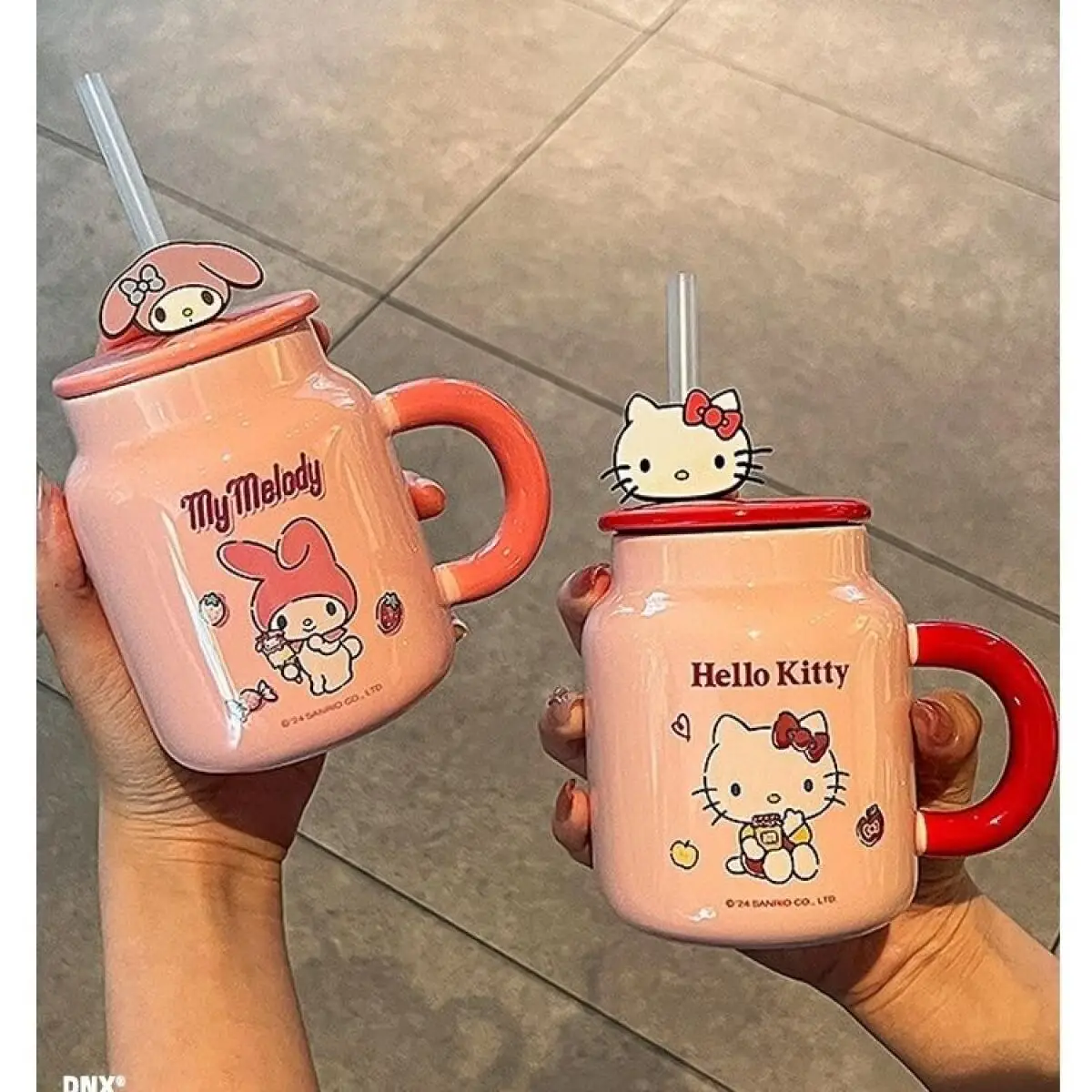 

Sanrios Melody Kawaii Соломенная керамическая кружка, новый мультфильм, домашний офис, устойчивая к высоким температурам чашка для молока, подарок на день рождения в форме сердца для девочек