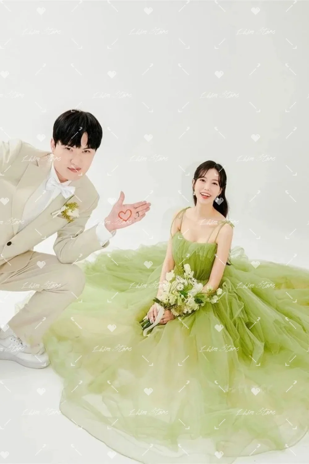 

Lism Fairy Green Tulle Long Prom Dresses Korea Lady Straps Ruffles Customized Princess Gowns Princess Formal Party Customized
