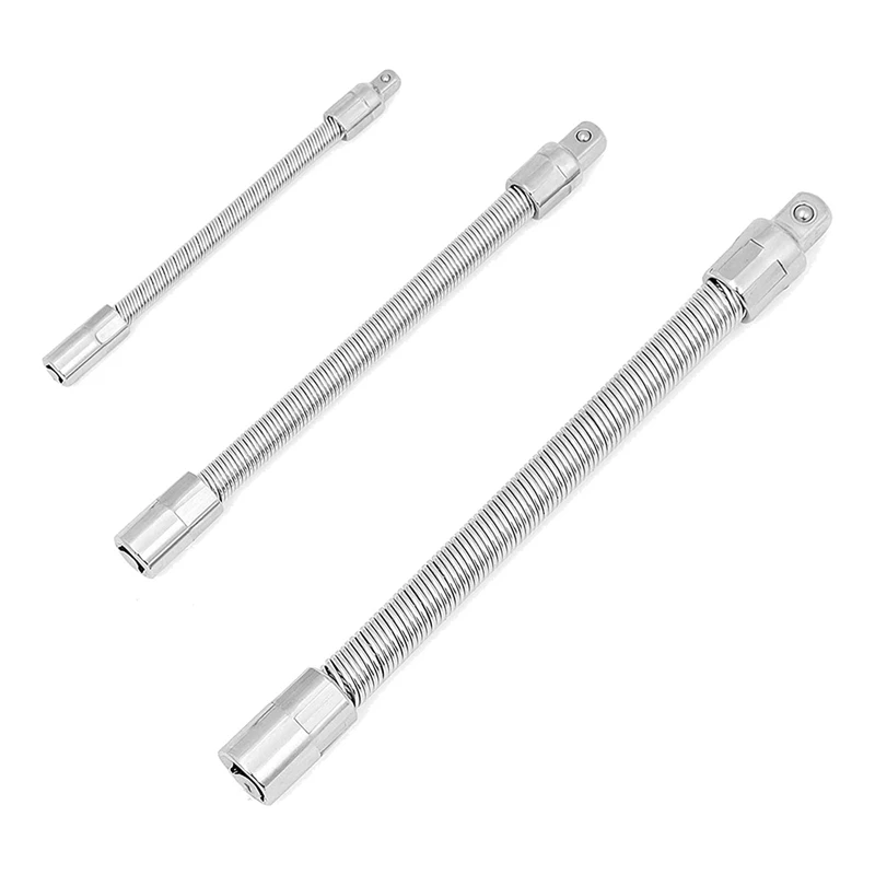 3 Pieces Flexible Sleeve Extension Rod Set 1/2 Inch 1/4 Inch 3/8 Inch Shaft Drive 10 Inch 8 Inch 6 Inch