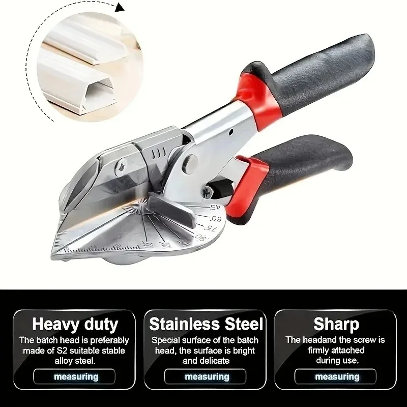 1pc Multi-Angle Miter Shear Cutter - Adjustable 45°-135° for PVC/Plastic/Trim - Precision Carbon Steel Blades..