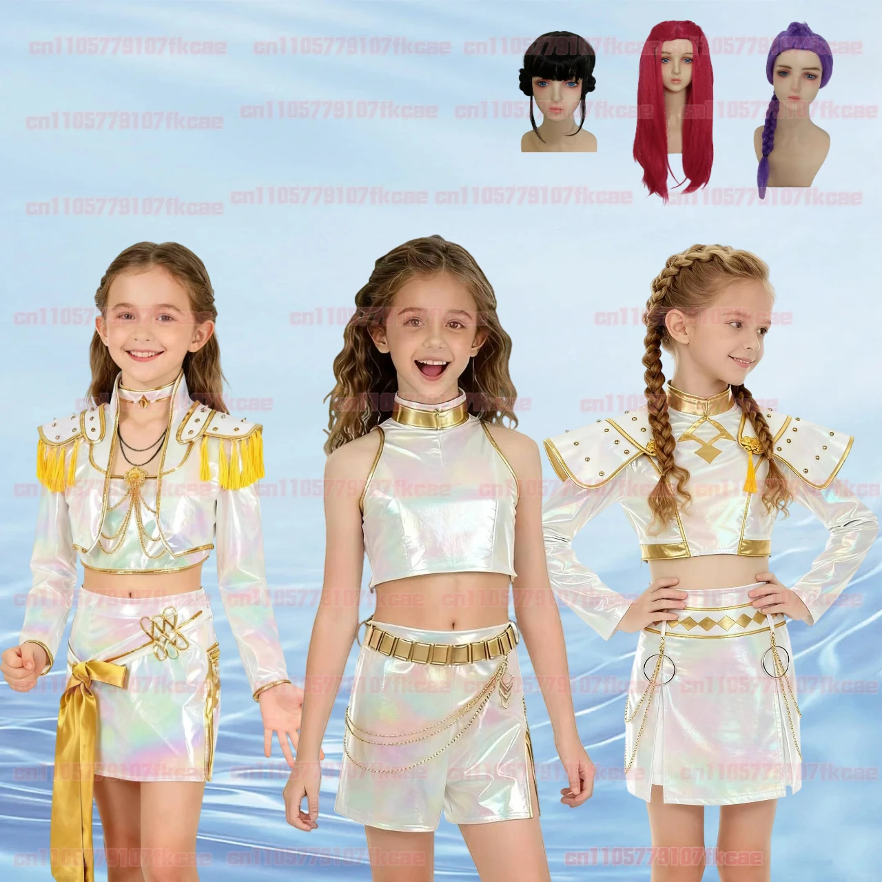 

Anime Movie Demon Hunters K-pop rumi Cosplay Costume Wig White Gloden Uniform Coat Skirt Earrings Belt For Women Girls Halloween