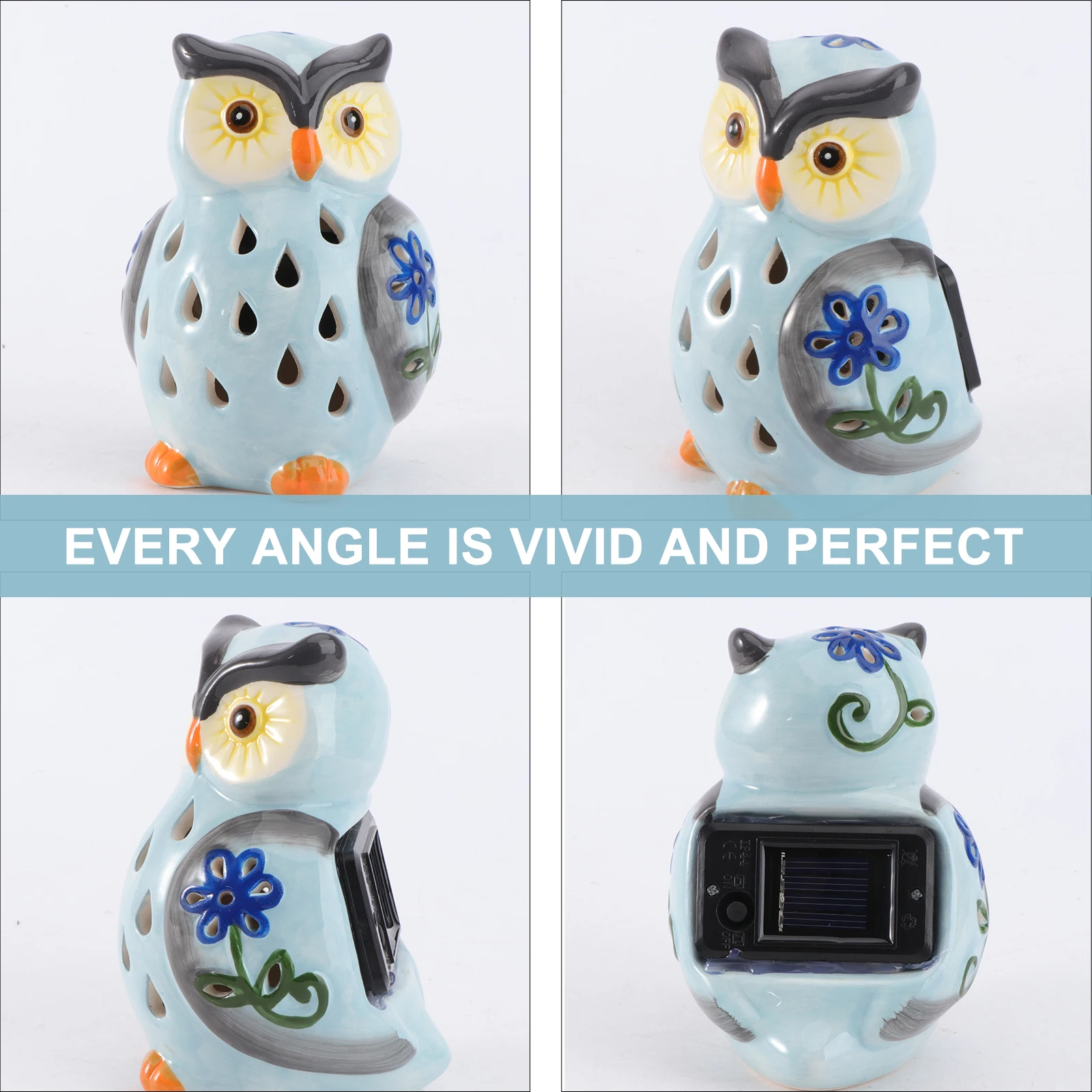 

Solar Powered LED Owl Night Light Blue Outdoor Resin Lawn Lamp Auto Lighting Energy Saving Eco Friendly Garden Courtyard Balcony