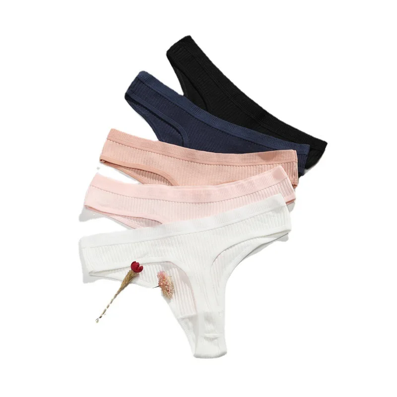 Women's Intimates Thong women's pure cotton seductive sexy t-shirt underwear fashionable solid color threaded triangle Panties