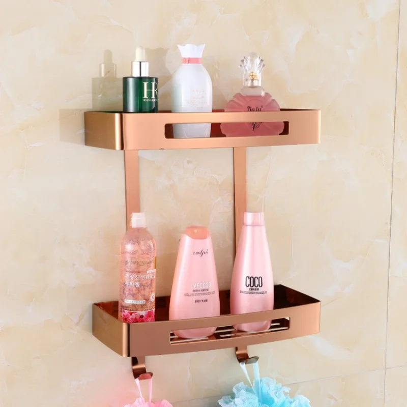 Rose Gold bathroom Storage Holder Gold SUS304 Bathroom Shelf Black One/Two Tier White Bahroom Corner Shelf Wall Mounted
