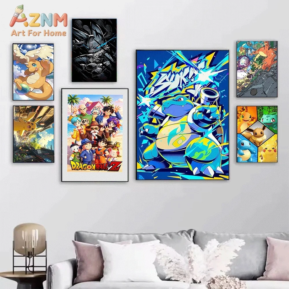 Anime Pokemon Canvas Wall Art Starter Creatures Pikachu Blastoise Dragonite Print Poster Unframed Canvas Painting Home Living