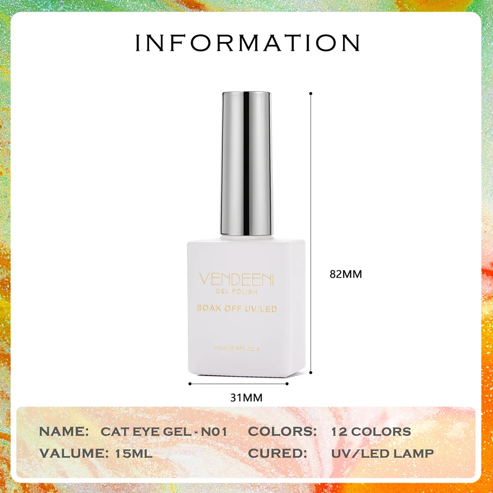 Vendeeni TPO HEMA FREE 12 Farben/Set Kristall-Katzenaugen-Gel-Nagellack Regenbogen-Candy Magnetischer UV-Soak-Off-Gel-Lack mit Display – Detail 12