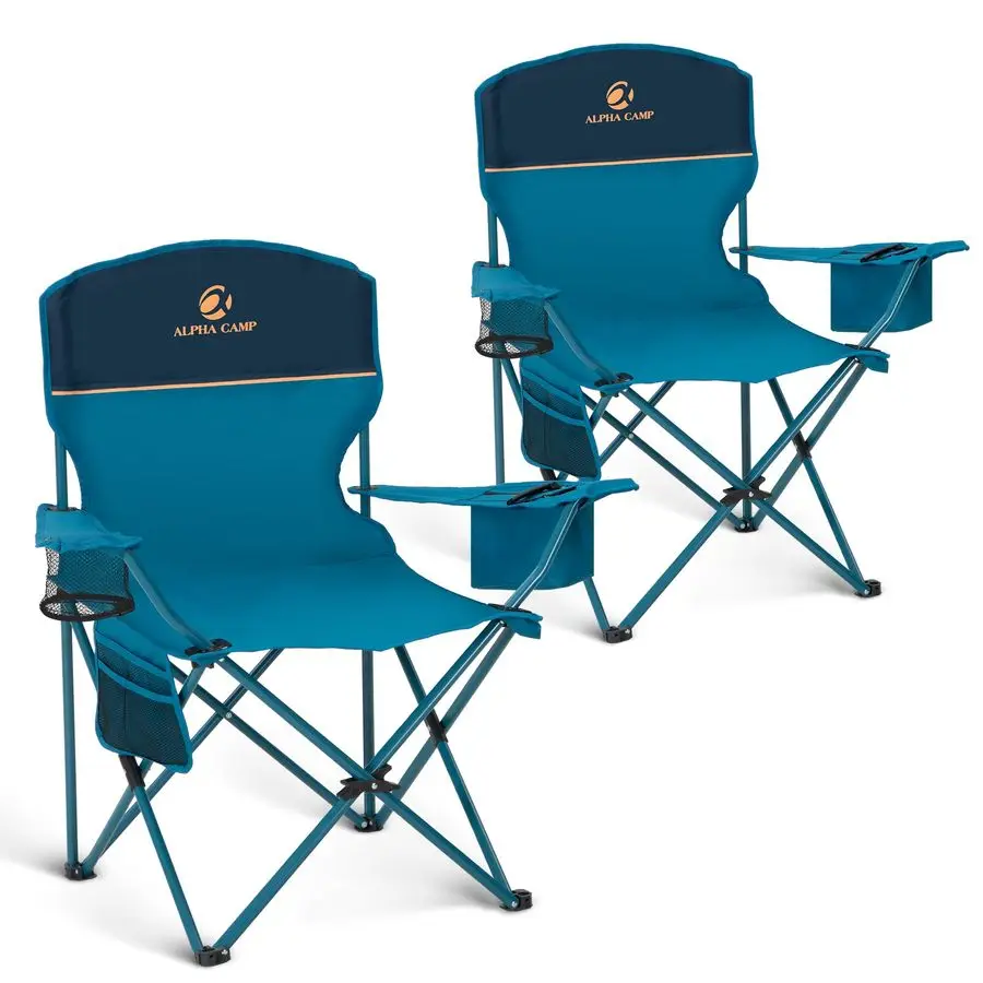 

Camping Chair 2 Pack Portable Chair with 3Can Cooler Folding Chair with Side Pocket and Cup Holder, Collapsible for Camping, Ta
