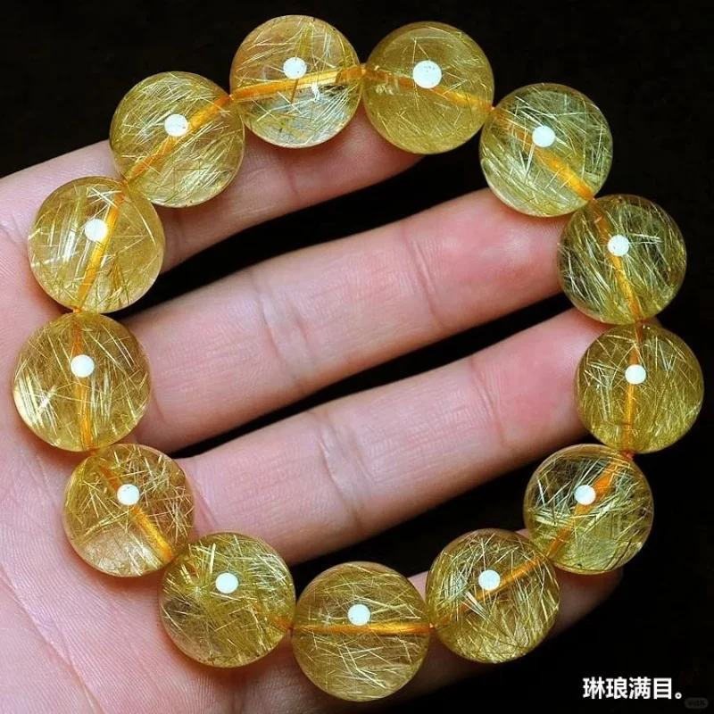 Natural golden for women, Brazilian yellow rutilated quartz fortune-bringing bracelet, birthday gift f