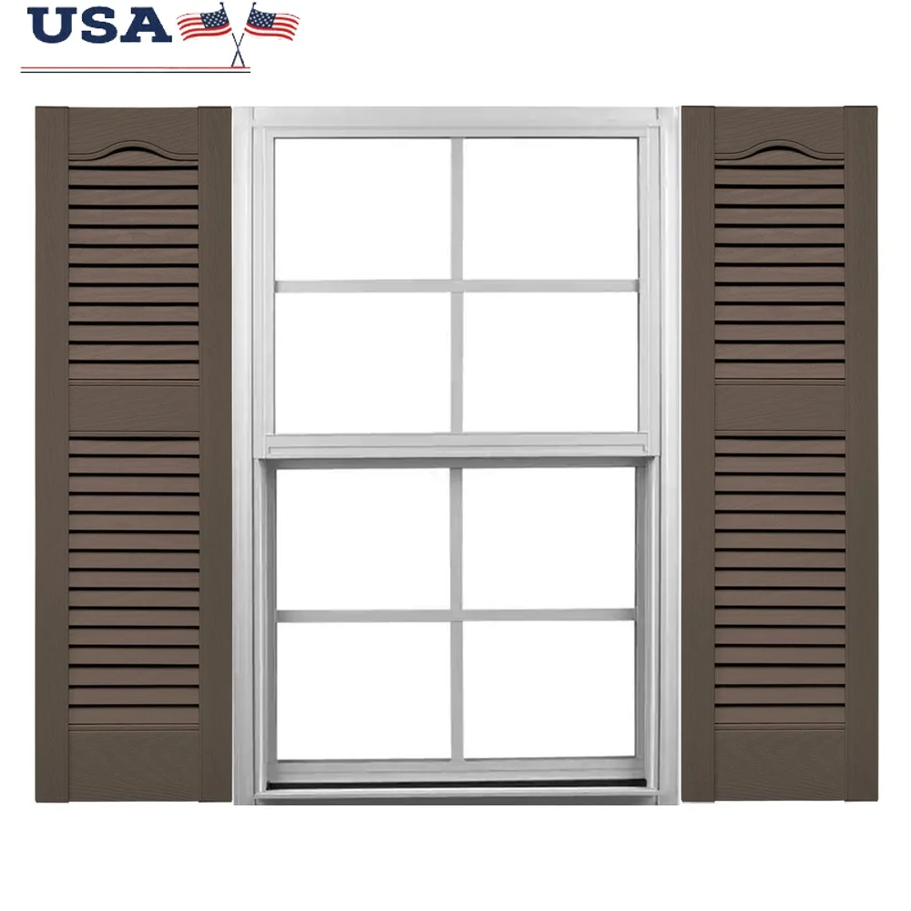 

Vinyl Cathedral Top Shutter Pair Open Louver Durable Lightweight Easy Install with Hardware Home Windows Exterior Decor