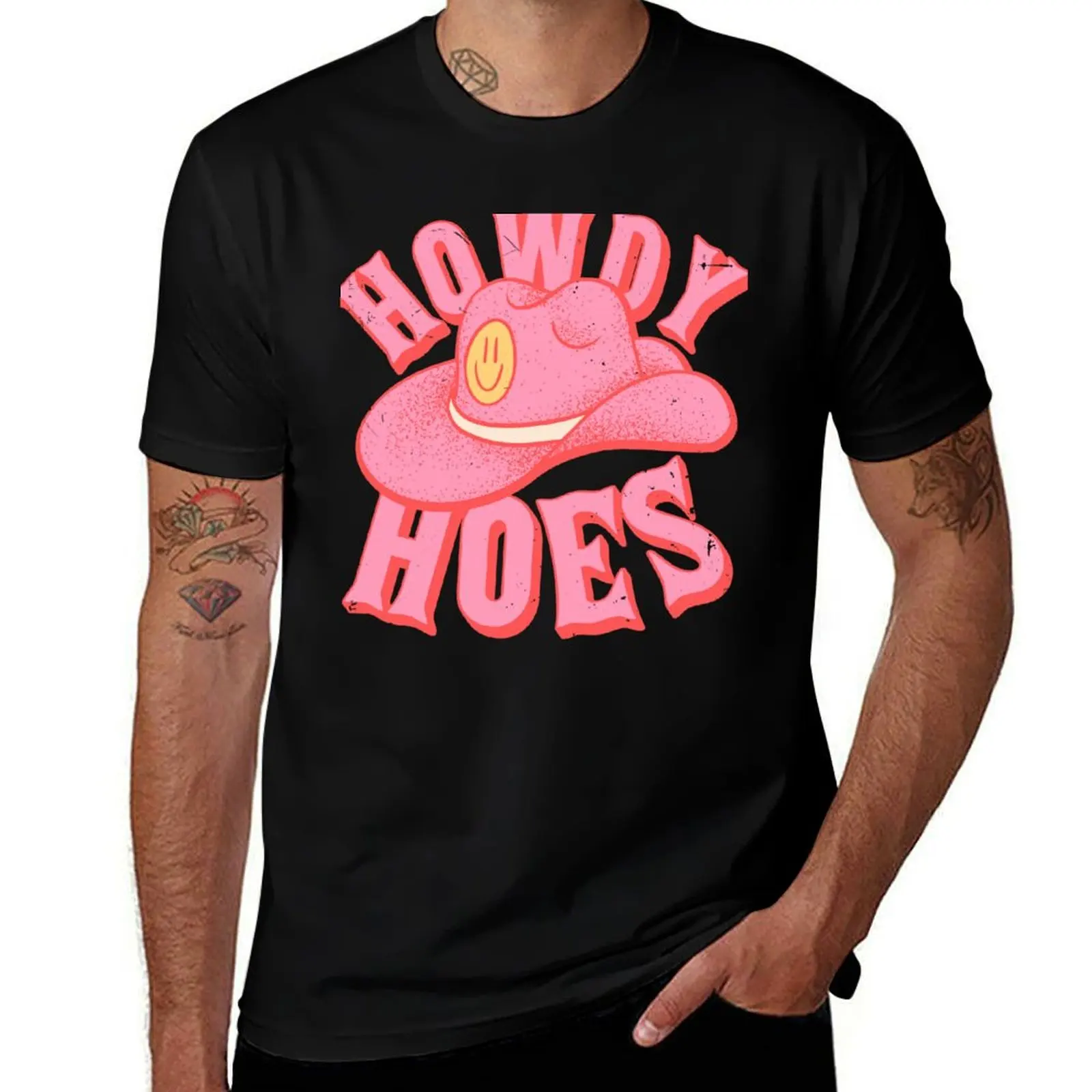 Howdy Hoes Pink Cowboy Cowgirl Rodeo Hat Preppy Aesthetic MEME HOWDY Y'ALL White Background T-Shirt