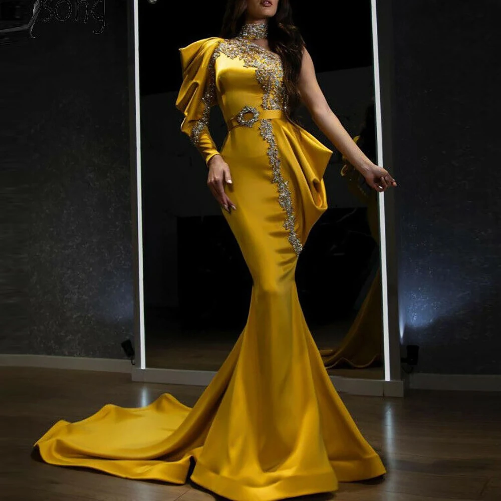 

Women Luxury Sequin Evening Dress Elegant Off-Shoulder Irregular Chic Sleeve Party Cocktail Maxi Fishtail Floor-Length Dresses