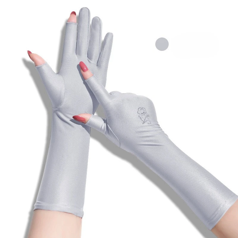 Embroidered Touch Screen Breathable Gloves for Women - Outdoor Cycling Driving Sun Protection Thin Extended Cuff Gloves