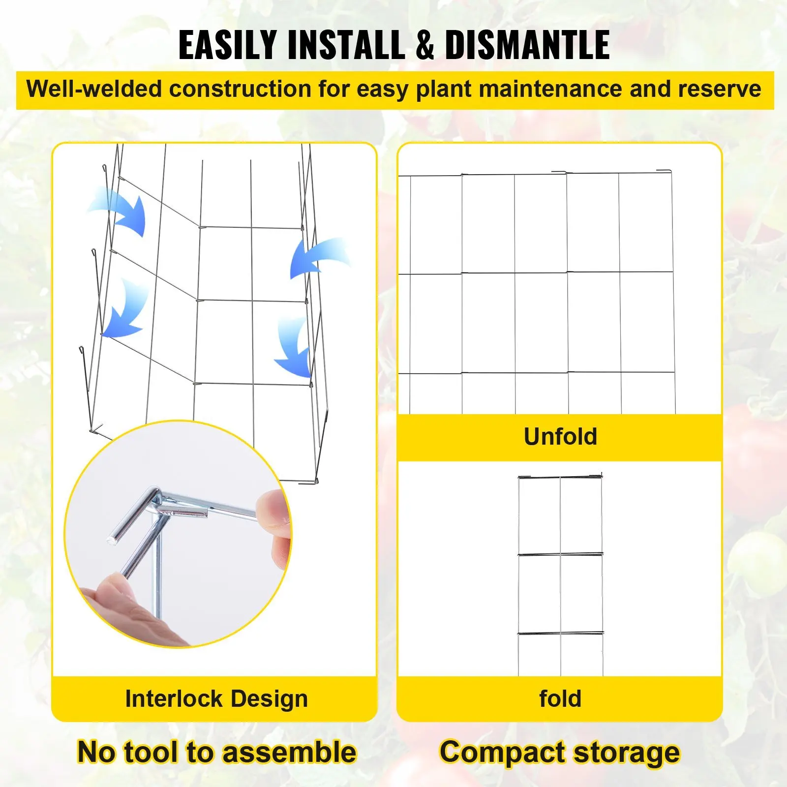 Torres de tomate de acero recubiertas de PVC plateadas para trepar verduras, 11,8" x 11,8" x 46,1", 10 paquetes de jaulas cuadradas para soporte de plantas,