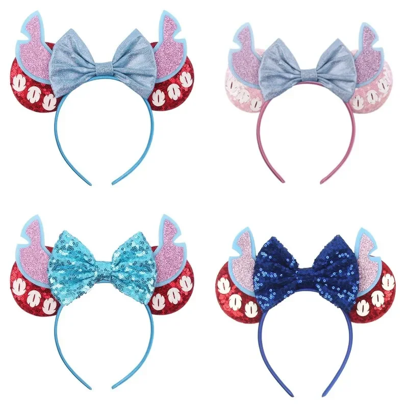 Disney Lilo Stitch Ears Headbands for Girls Kids Mickey Mouse Hairbands Women Sequins Bows Hair Accessories Party Headwear Gifts