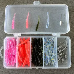 Swolfy 130PCS+1BOX/LOT AJING Soft Lure Rockfish Fishing Hooks0.3g/1.4g Hook Swimbaits Jig Lure Wobber Worm Bait