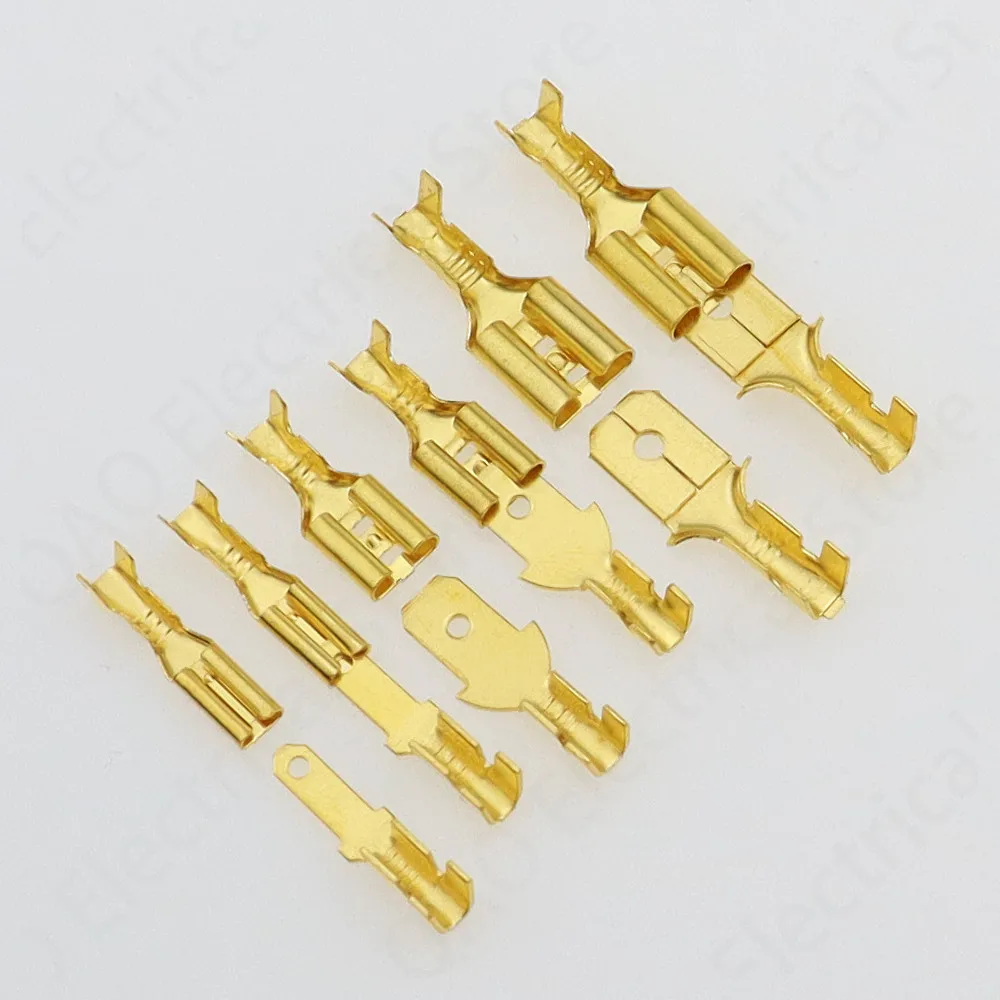 100Pcs/lot 2.8/4.8/6.3mm Female and male Crimp Terminal Connector Gold Brass/Silver Car Speaker Electric Wire Connectors Set