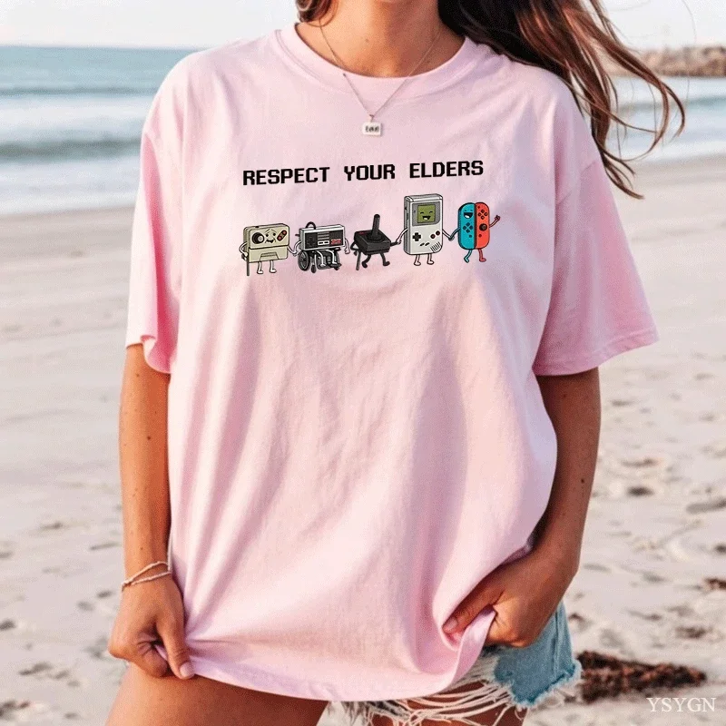 Respect Your Elders T Shirt Old Controller T-Shirt Summer Men's Tracksuit Breathable Sportswear Harajuku Fashion Streetwear