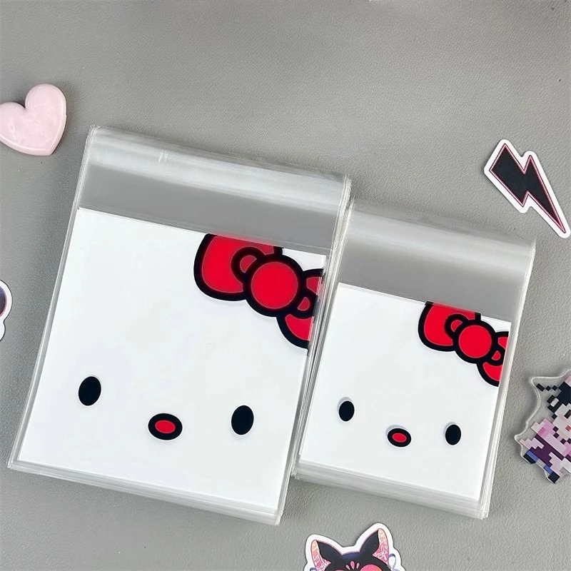 

100pcs Hello Kitty Kawaii Sealed Bag Small Gift Storage Self Sealing Bag Girl Heart Candy Self Adhesive Packaging Bag Wholesale