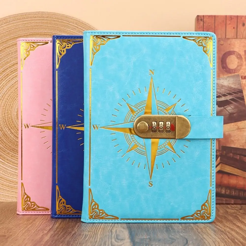 Compass A5 Retro Notebook Diary Thickened Password Lock Notebook Ledger Handbook Vintage Codebook Office