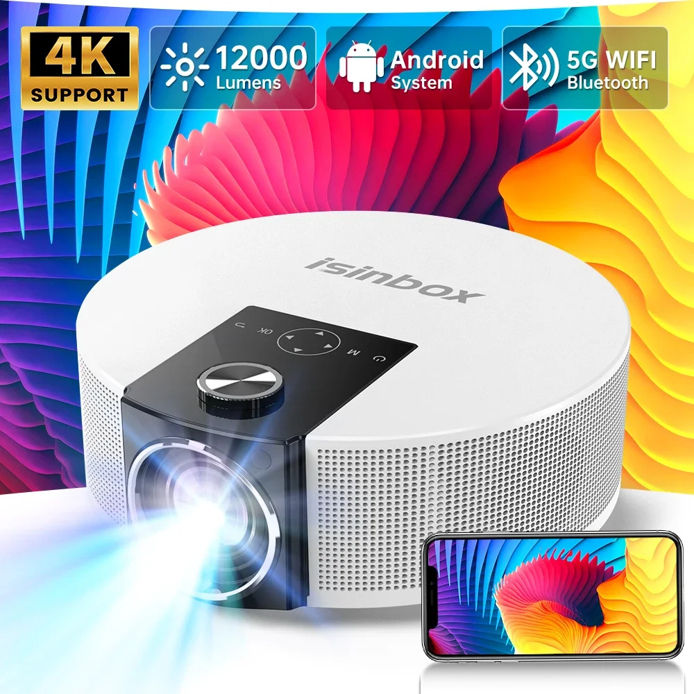 ISINBOX Portable Projector 4K Q10 5G WIFI Android 9.0 Bluetooth Home Theater Cinema 1080P Native LED Movie Video Projectors