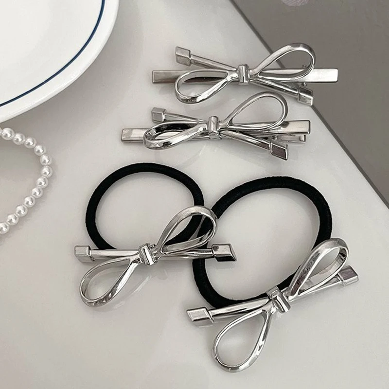 Sweet Cool Niche Metal Bow Barrettes Female Hairpin New Style Back Head Low Ponytail Side Duckbilled Clip Hair Accessories Tide