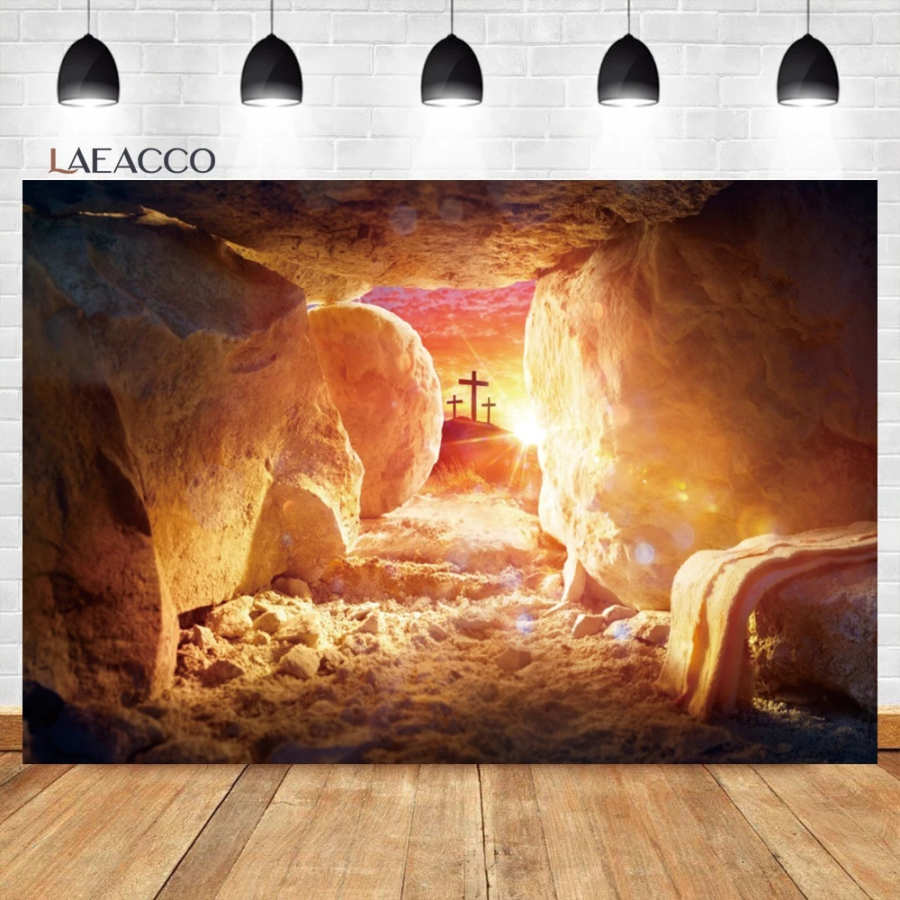 Laeacco Jesus Christ Cross Photography Background Sunrise Cloud Sepulcher Lord Christmas Easter Party Adult Portrait Backdrop