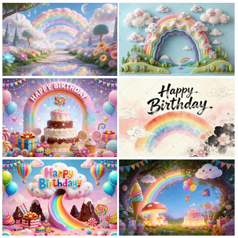 

Rainbow Theme Children Birthday Partys Decoration Backdrop Colorful Balloon Background Baby Shower Supplies Photography Props