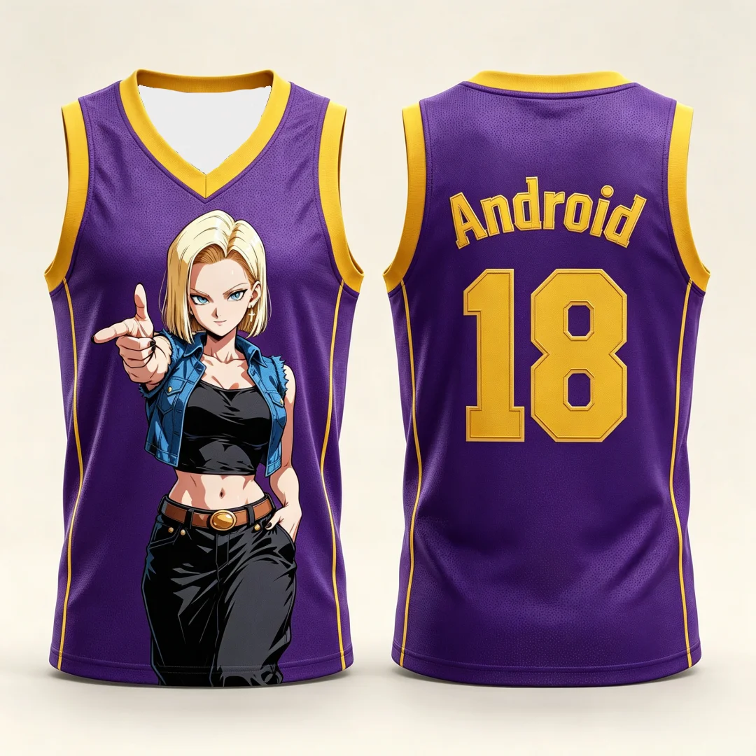 Dragon Ball Android 18 Basketball-Trikot für Damen, 3D-Druck, Sportweste, Weiß, Rosa, Anime, Streetwear, Tank-Top, passende Familien-Outfits – Detail 11