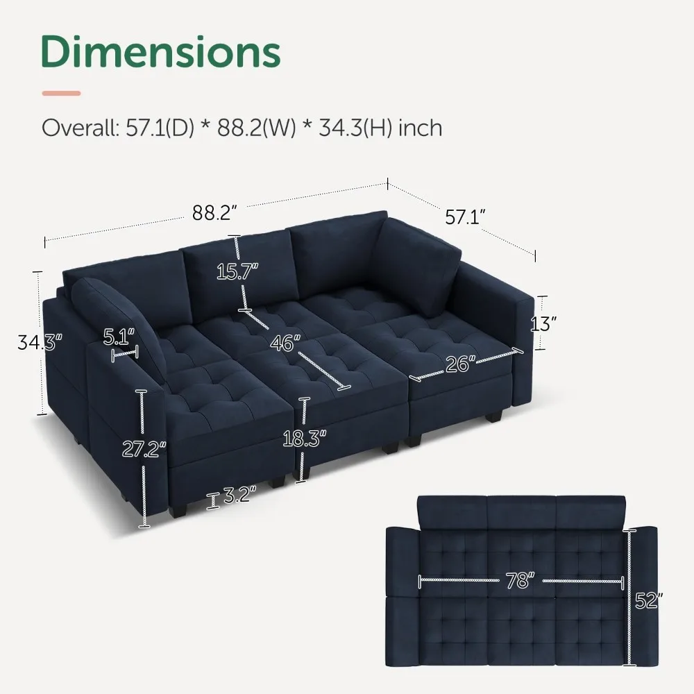 Sleeper Modular Sectional Sofa 9 Seater Sectional Sofa with Storage Modular Couch for Living Room Dark Grey Easy Assembly