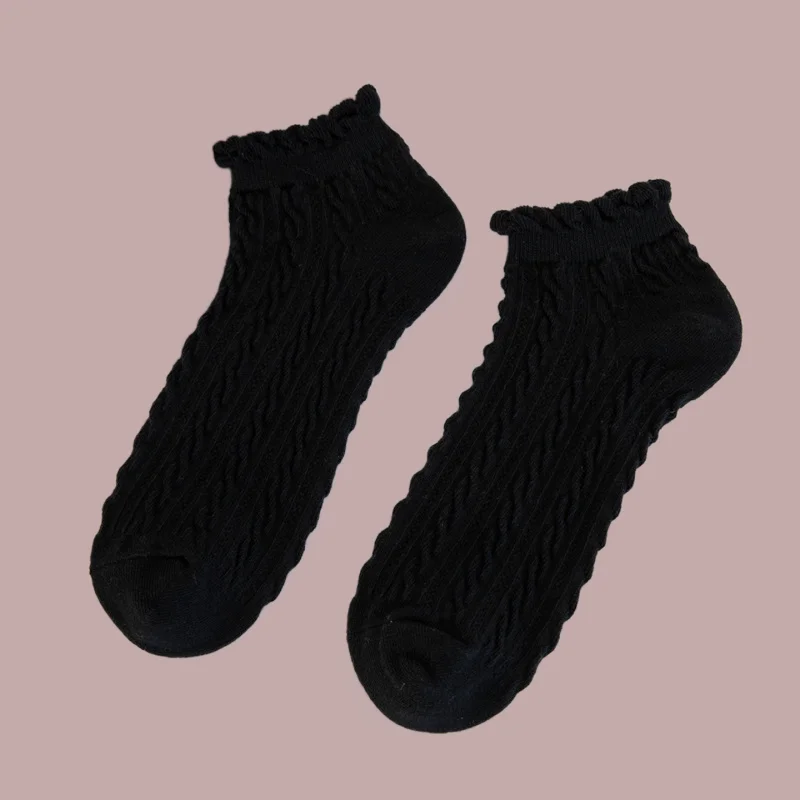 6 Pairs Solid Women Fashion Cotton Socks Girls Cute Crimped Stripes Dots Short Ankle Socks Breathable High Quality Casual Socks