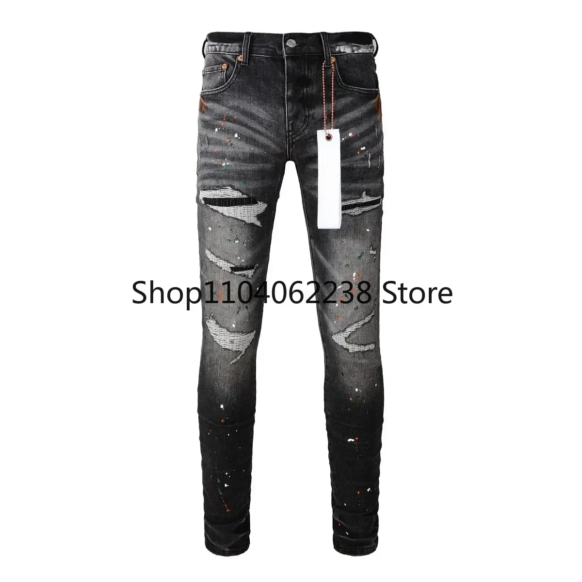 Quality Purples men jeans Fashion brands American Streetwear Black gray Repair Low Rise Skinny Denim pants 28-40 size