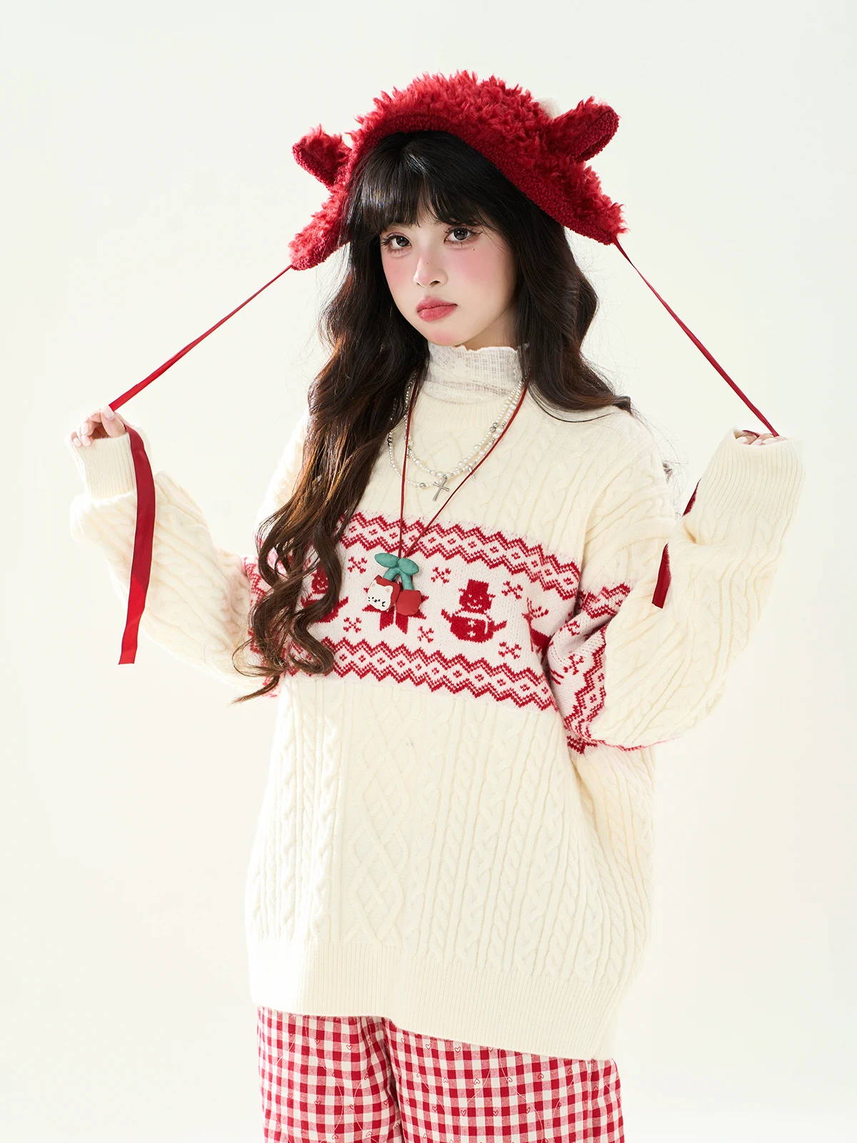 

Женский вязаный свитер ENJOG осенне-зимний с вышивкой «Снеговик», свободного кроя, повседневный, удобный, модный дизайн