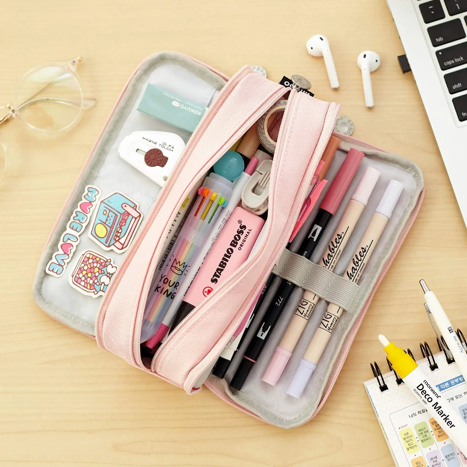Large Capacity Pencil Case 3 Compartment Multifunctional Pen Bag for Girls Boy School Student Office Stationery Organizer