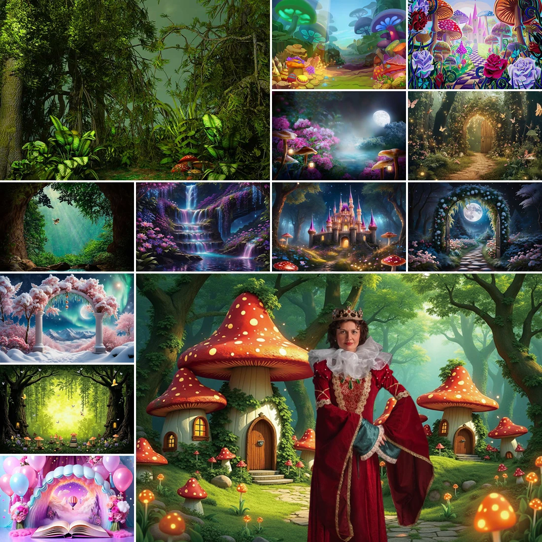 

MOON.QG Enchanted Garden Backdrops For Photography Forest Flowers Mushroom Backgrounds Portrait Photozone Wall Baby Photo Studio